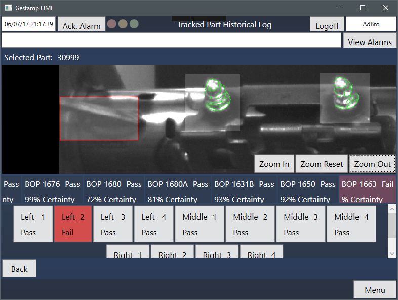 Part presence detection on car sub-assembly.