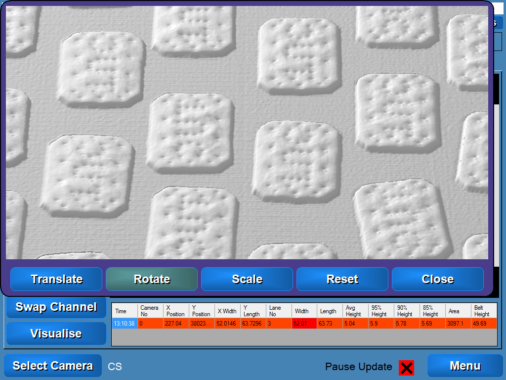 3D profile of Tuc biscuits as they are inspected to ensure product consistency.