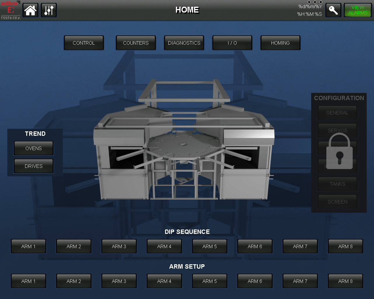 HMI screen for dip molding machine.